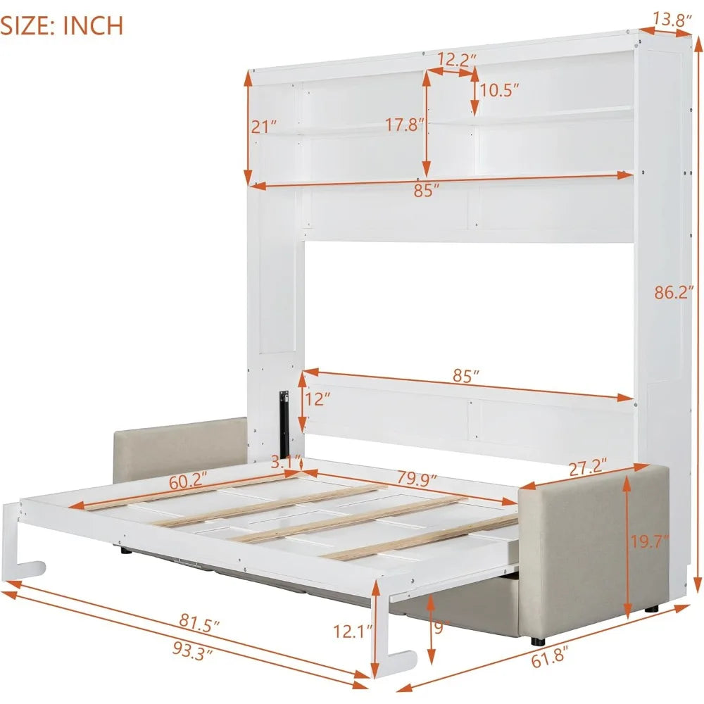 Harper and Bright Queen Murphy Bed With Sofa Shelves
