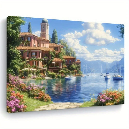 Chunky Wood Pine Frame Seascape Mural Canvas Sailboat Decor