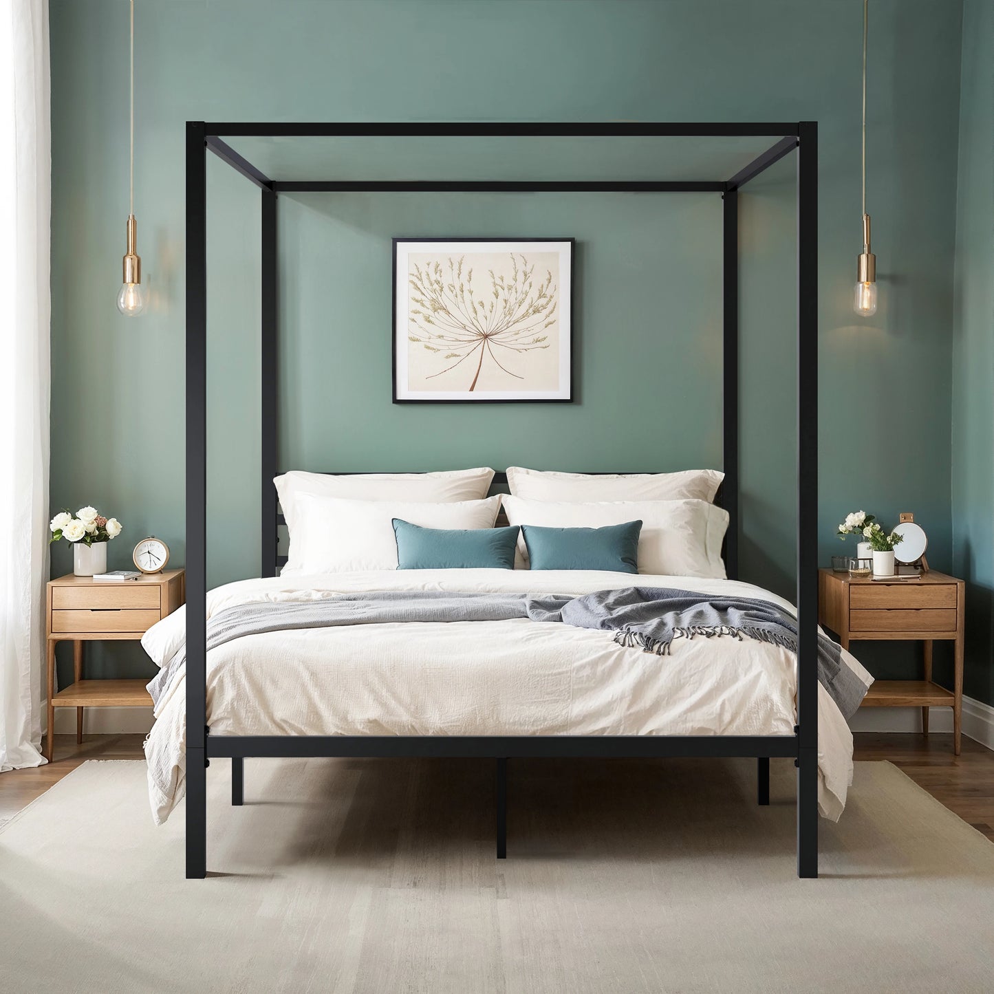 Hoomic Canopy Bed Frame Enhanced 4 Poster No Box Spring