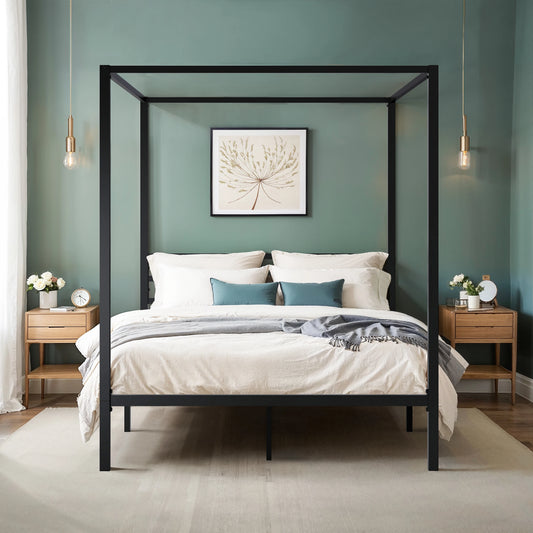 Hoomic Canopy Bed Frame Enhanced 4 Poster No Box Spring