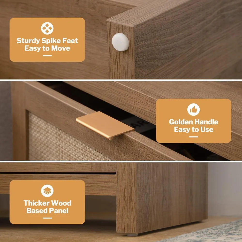 Vine Bedside Table With Type C Charging Station And Drawers