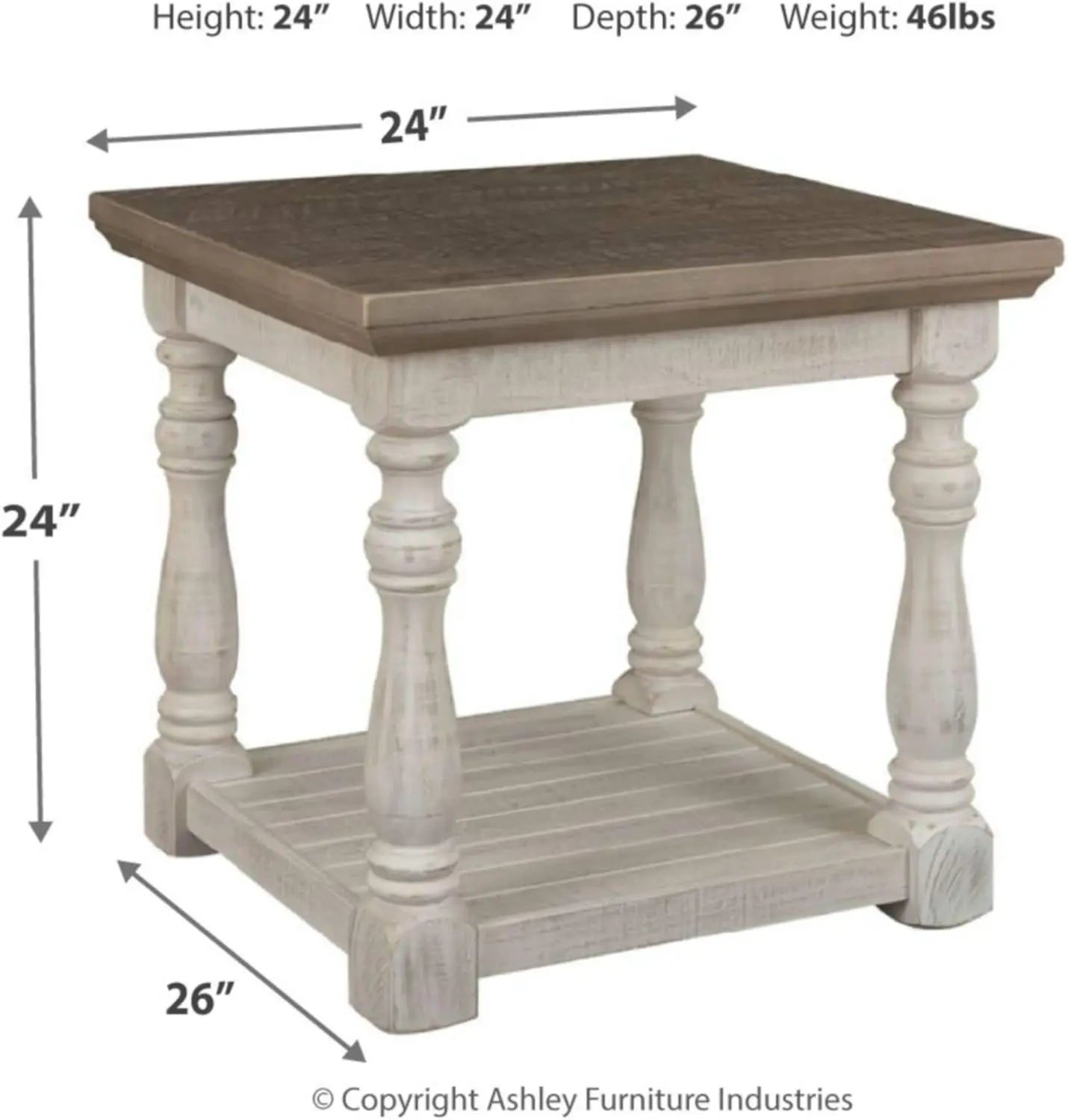 Havalance Farmhouse End Table With Floor Shelf Gray White