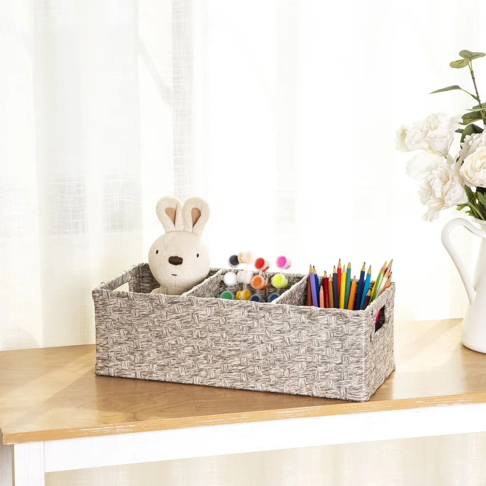 Three Compartment Paper Rope Storage Baskets Set Of Two