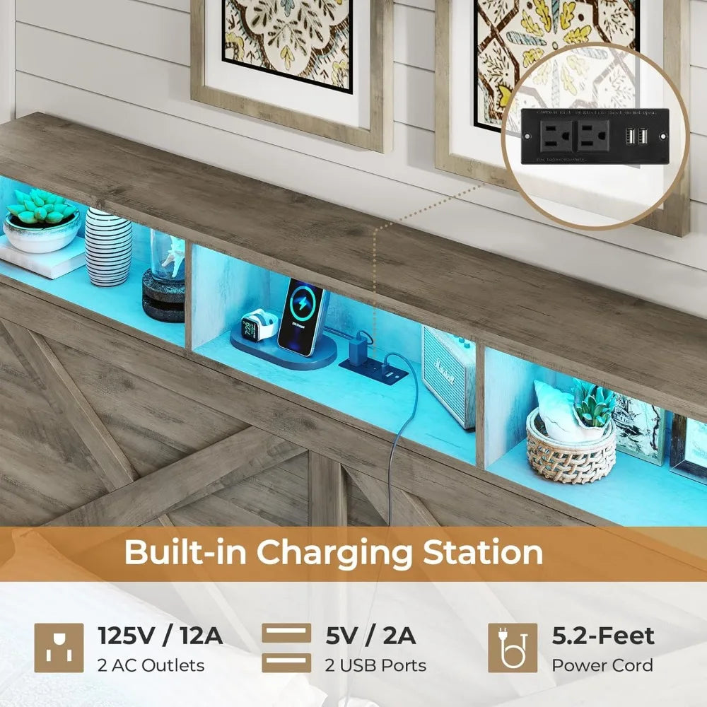 Dictac Farmhouse Bed Frame With Headboard USB Charging
