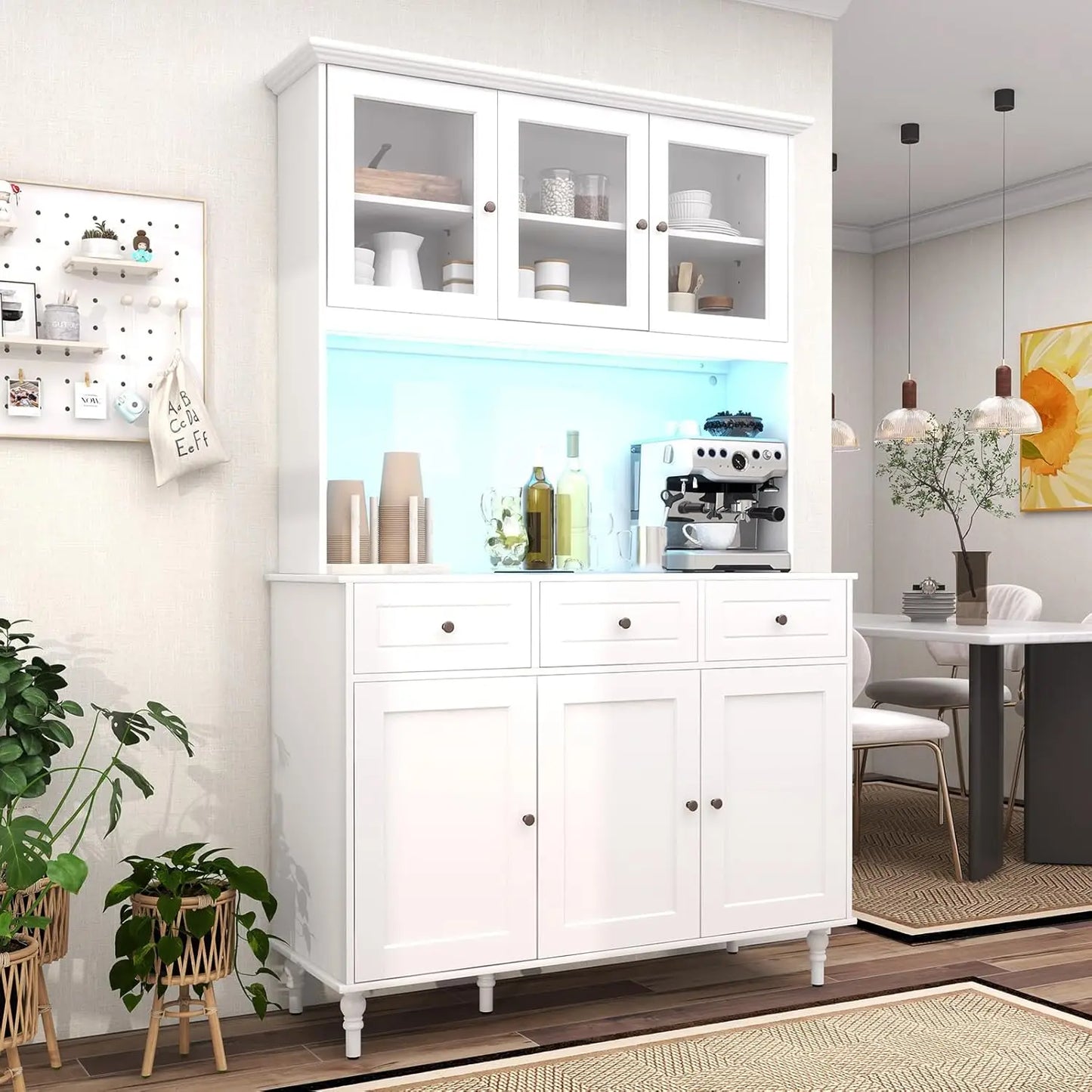 Large Pantry Cabinet with LED Lights and Spacious Storage