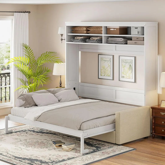 Harper and Bright Queen Murphy Bed With Sofa Shelves