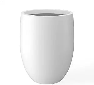 Modern Snow White Concrete Tall Planter with Drainage Hole