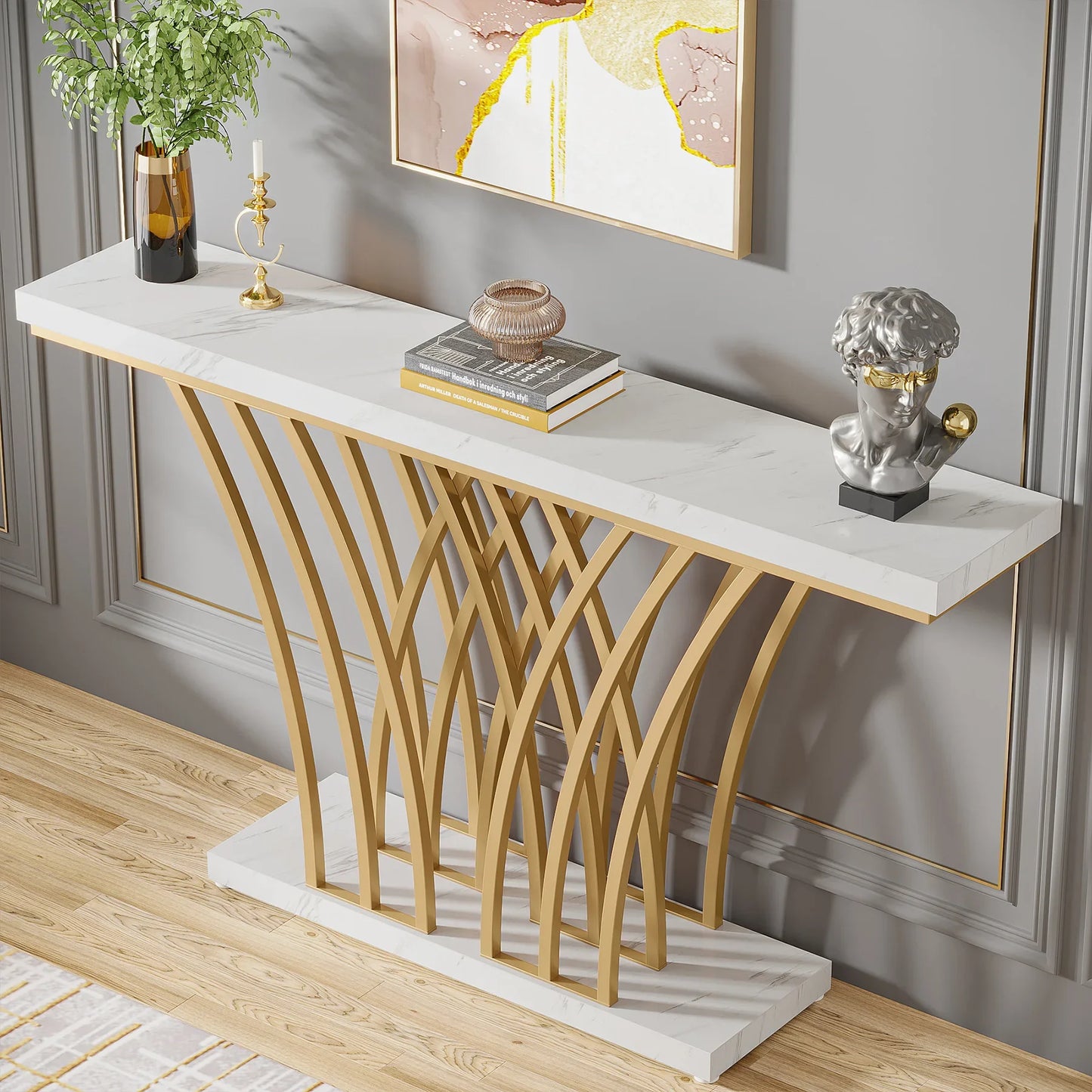 Tribesigns 59 Inch Gold Console Table Grid Base For Entryway