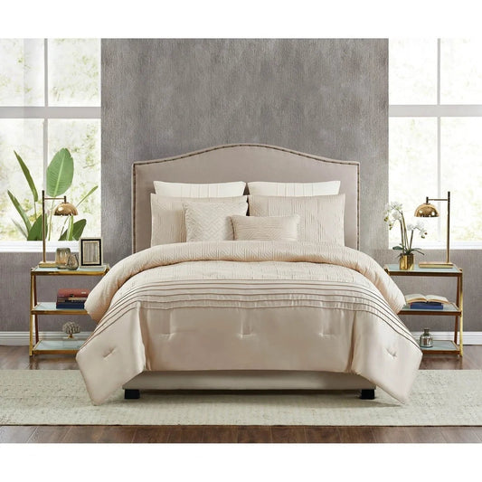 Luxurious 7 Piece Queen Comforter Set Ivory Jacquard