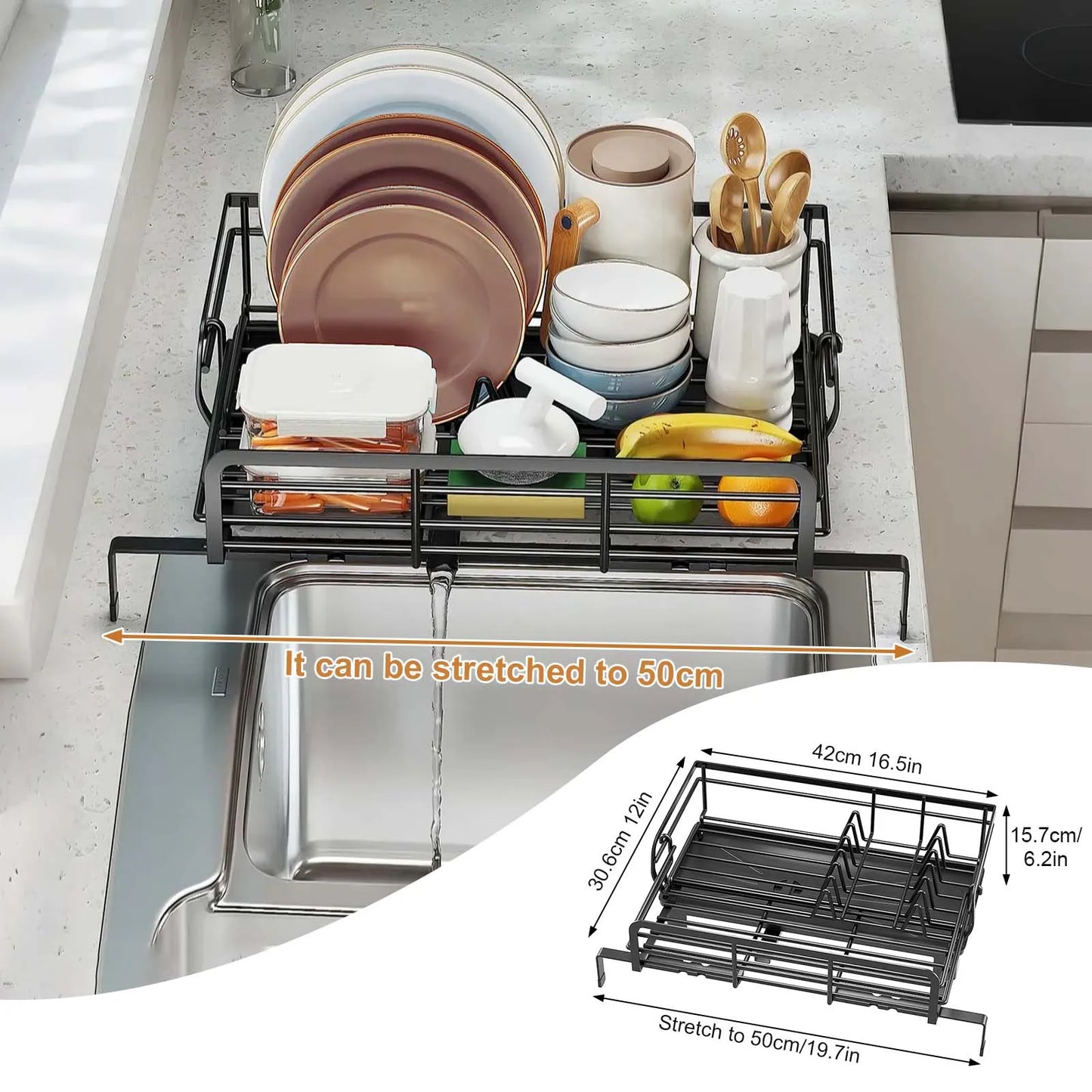 HiMISSH Extendable Dish Drying Rack With Drainboard