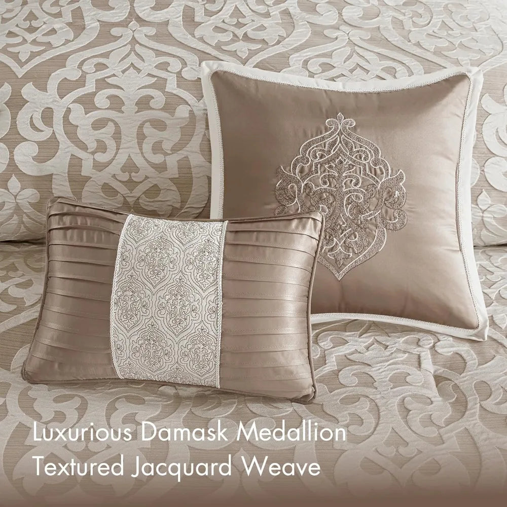 Odette Cozy Comforter Set Jacquard Damask Medallion Bedding