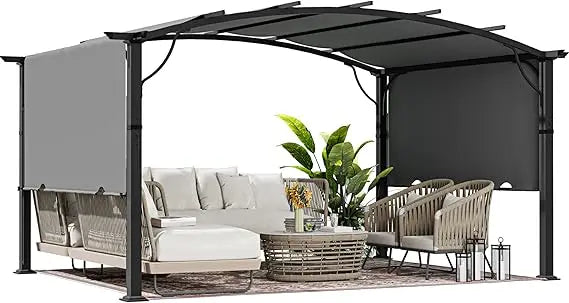 Outdoor Retractable Aluminum Pergola With Canopy Arched Roof