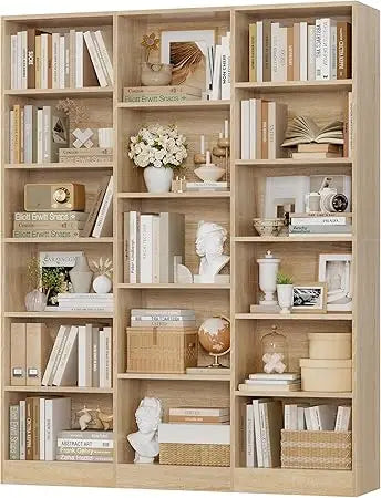 DAFIFY Triple Wide Bookshelf 6 Tier Modern Bookcase