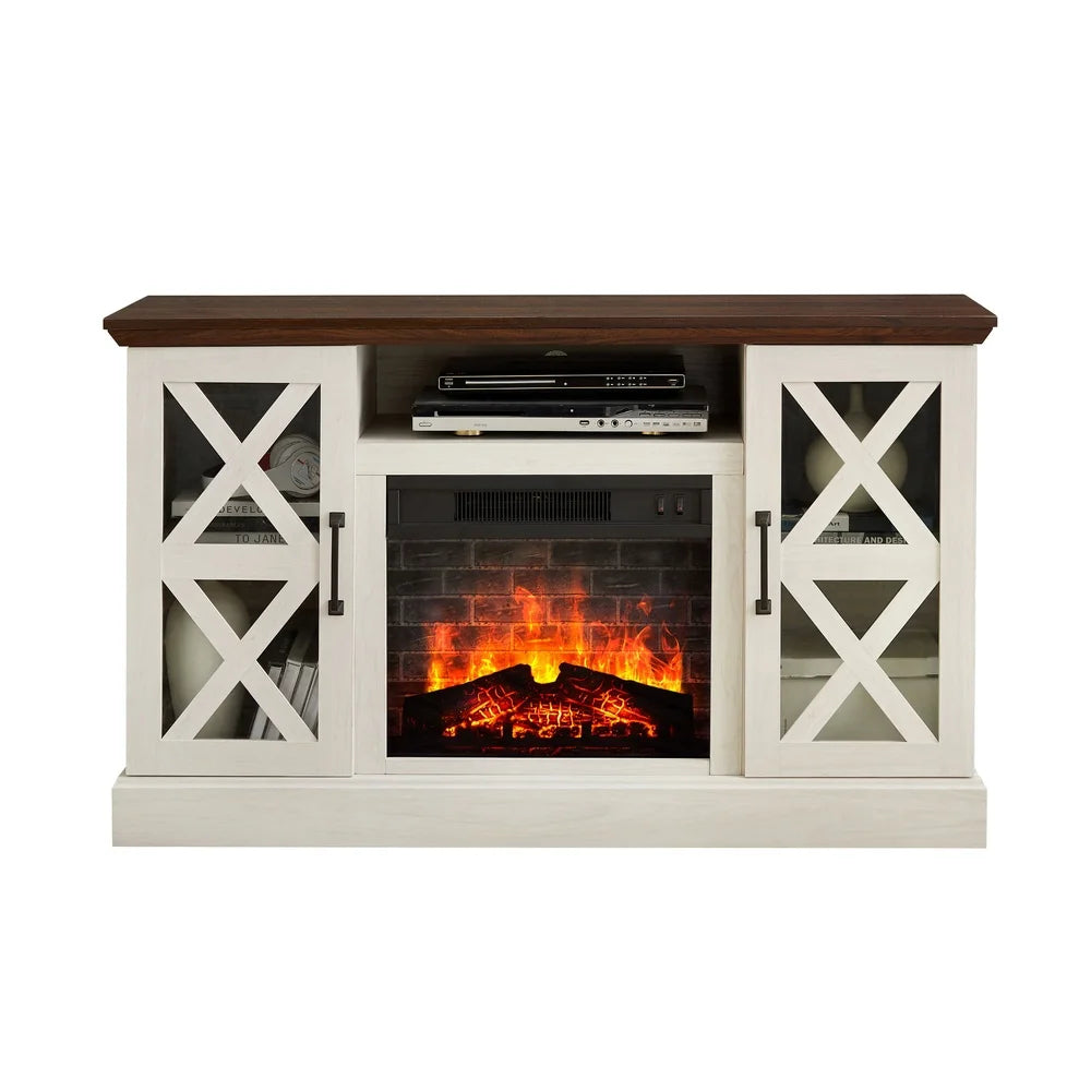 Farmhouse TV Stand With Electric Fireplace 55 In 3D Flame