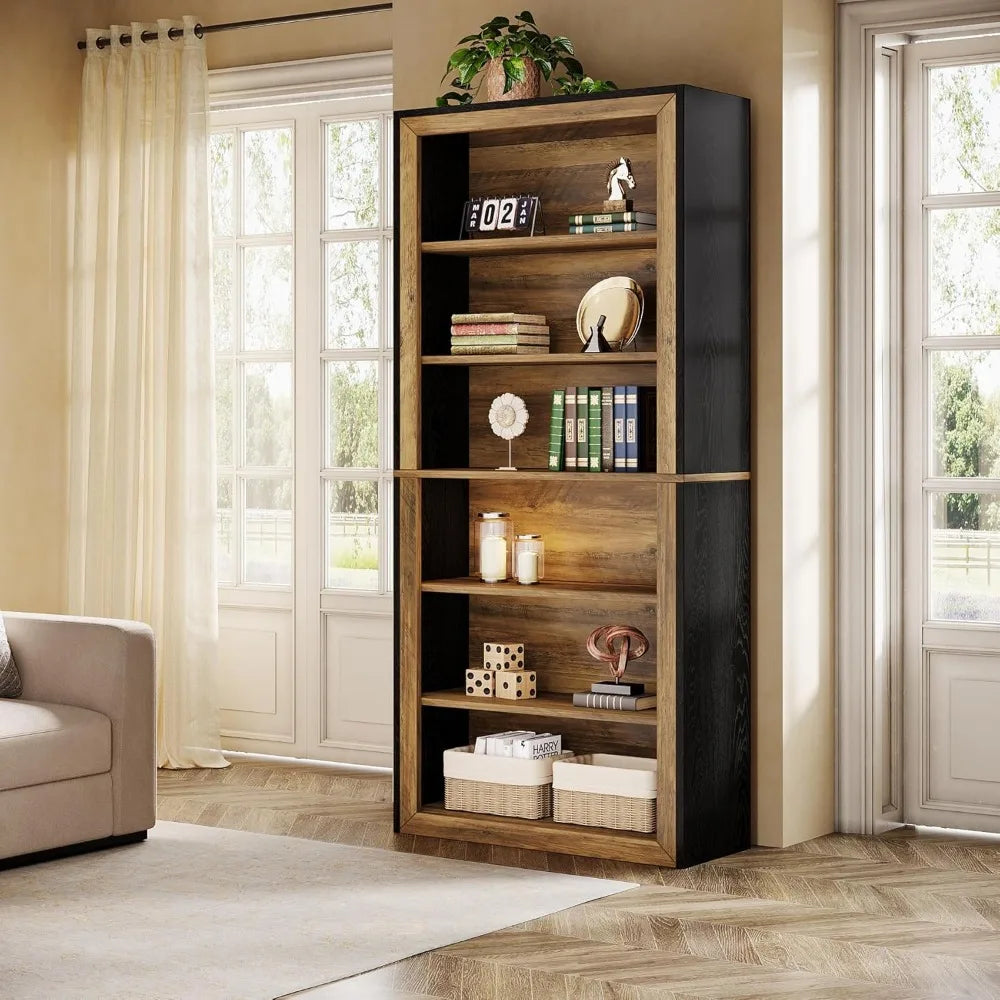 Tall 74.4 Inches 7 Tier Wood Open Display Floor TV Stand