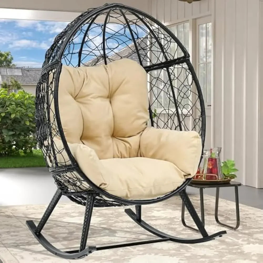 Wicker Rocking Egg Chair Rattan Lounger Patio Garden Indoor