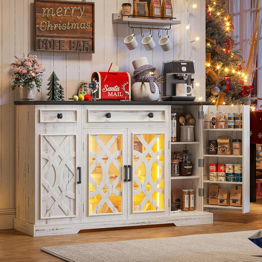 Farmhouse Buffet Cabinet 55 Inch Sideboard Antique White