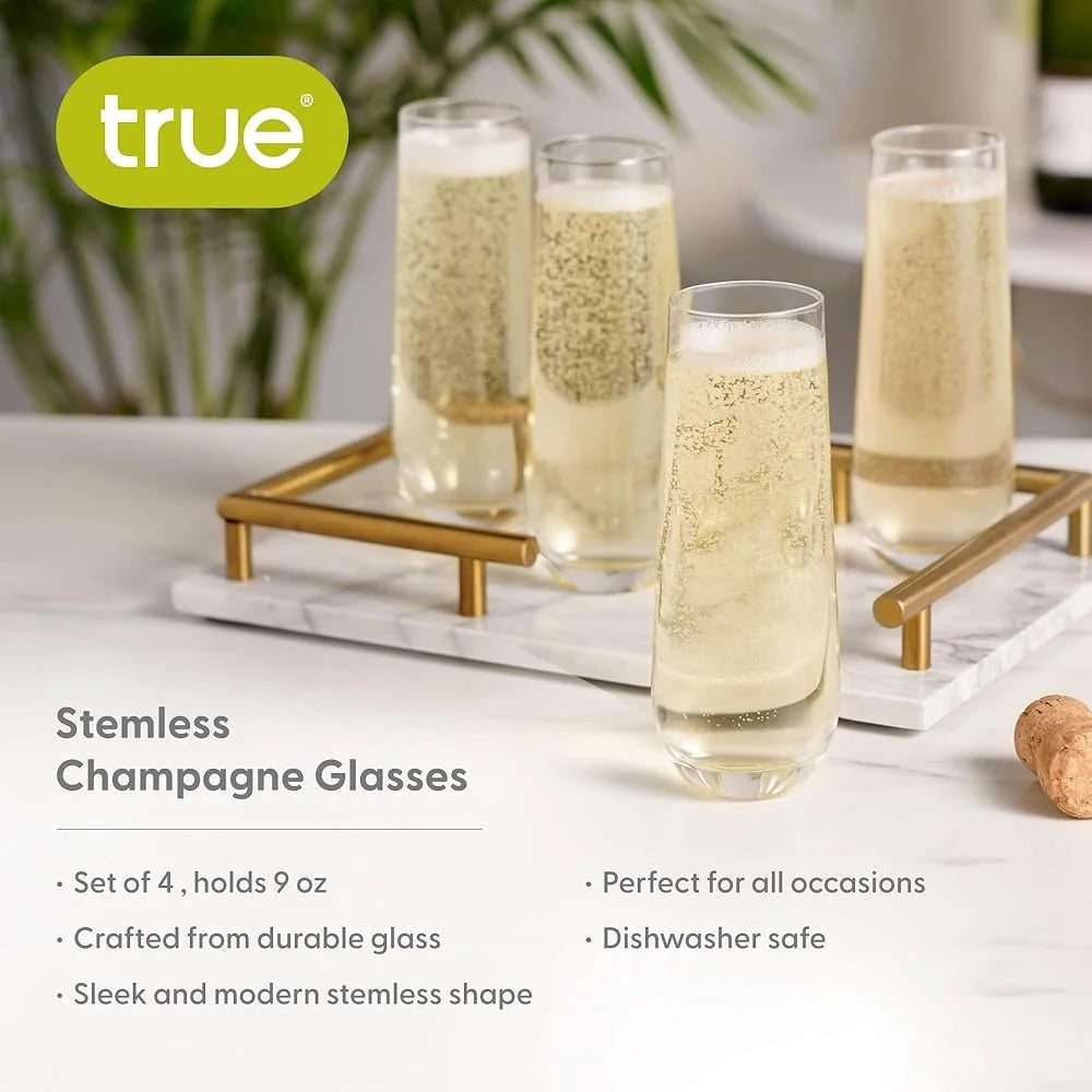 Stemless Champagne Flutes For Wine Prosecco Cocktail Gift