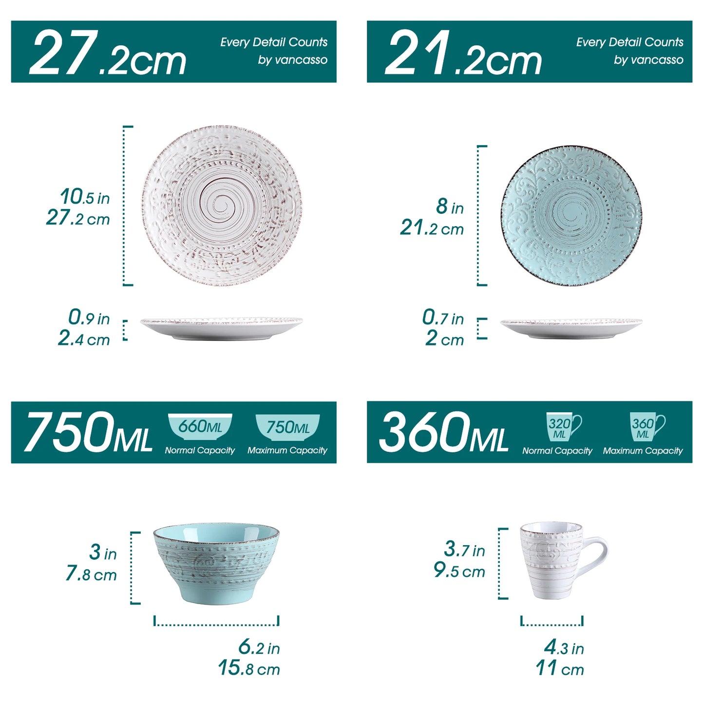 Vancasso Vine Dinnerware Set Stoneware Plates Bowls Mug