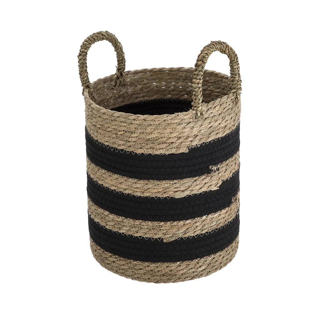 11 Inch Striped Rush Basket With Handles Home Decor Storage