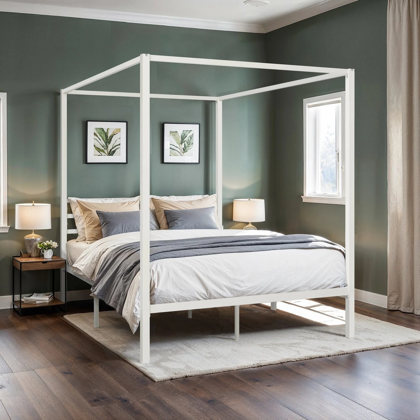 Hoomic Canopy Bed Frame Enhanced 4 Poster No Box Spring