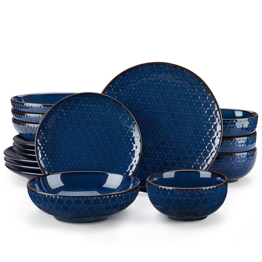 Malacasa Lydia Blue Stoneware Dinner Set for Elegant Dining