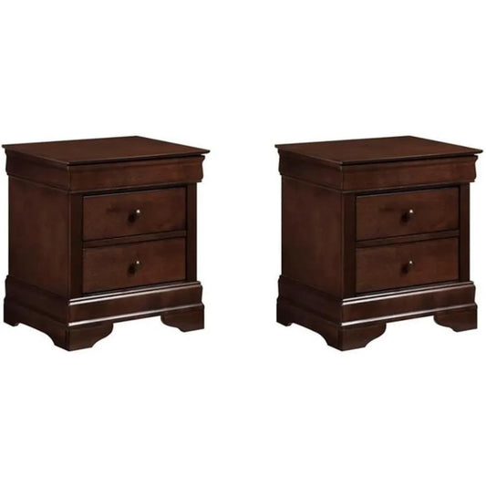Row Set of 2 Wood Nightstands with 3 Drawers Brown Cherry