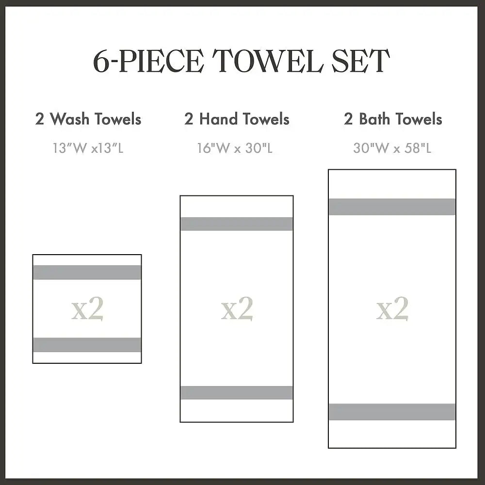Luxury Turkish Cotton Towel Set 6 Piece 600GSM Ultra Soft