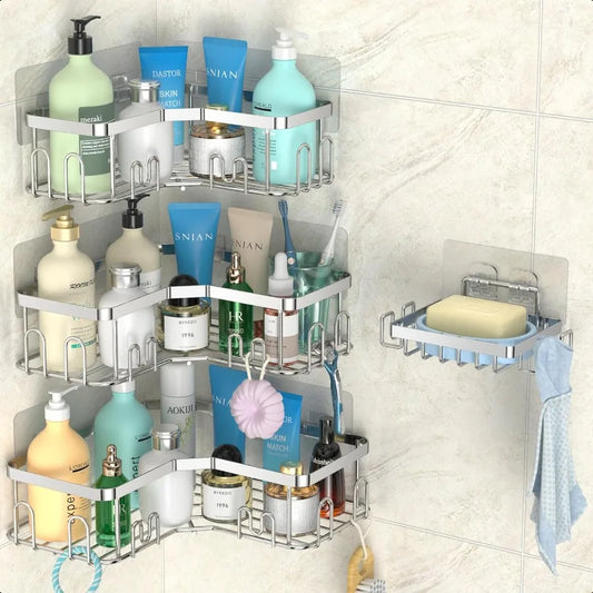4 Pack Rustproof Corner Shower Caddy with Adhesive Shelves