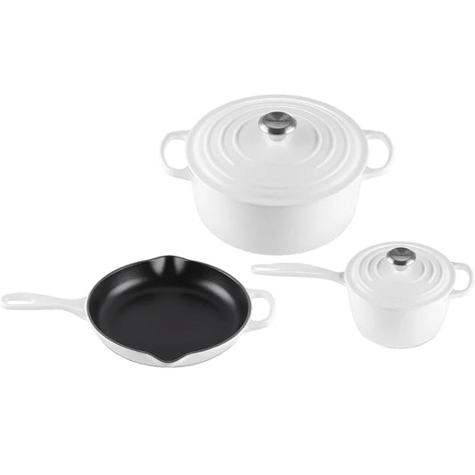 Enameled Cast Iron Cookware Set 5pc Easy Clean Dishwasher