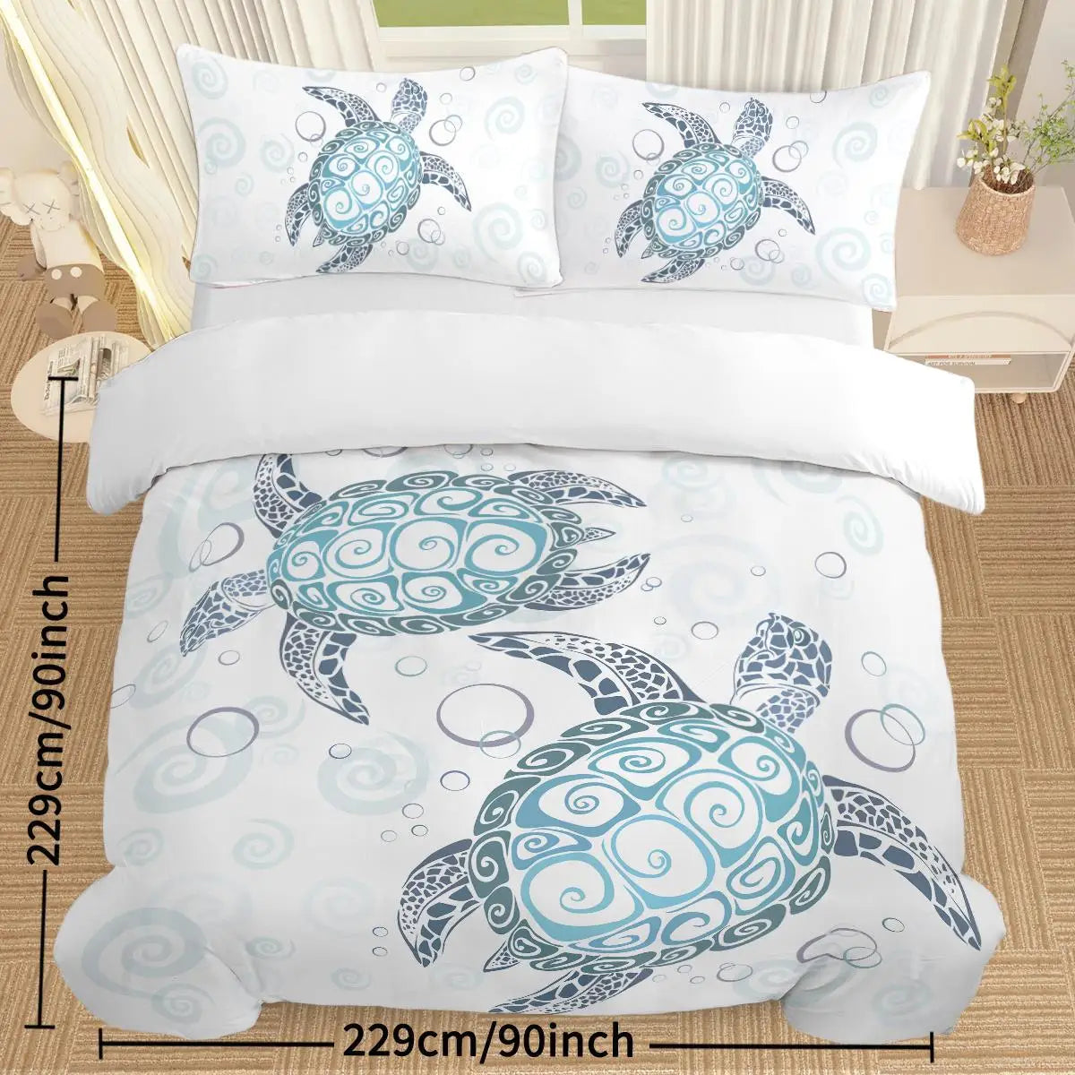 Aqua Teal Sea Bedding Set for Ocean Themed Bedroom