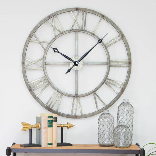 Galvanized Metal Wall Clock 32 Inch Quartz Battery Operated