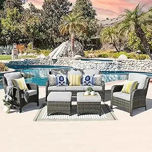 Modern 5-Piece Patio Wicker Furniture Set with Comfy Cushions