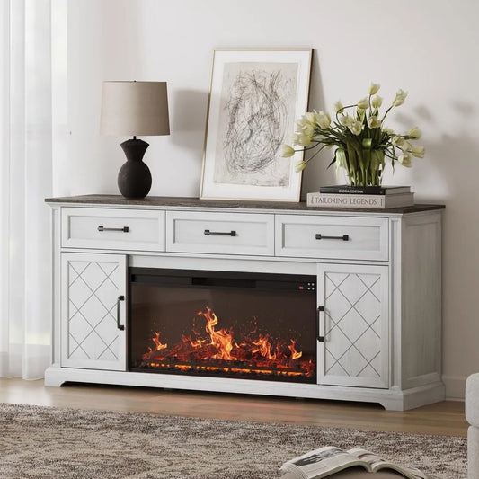 Belleze 68 Inch Farmhouse Tv Stand With Electric Fireplace