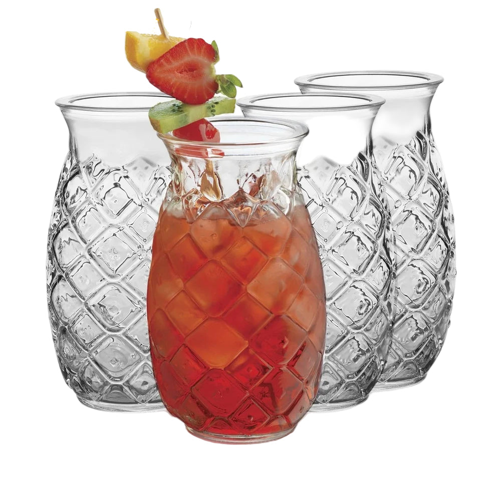 Tiki Pineapple Glasses Set of 4 for Tropical Cocktails