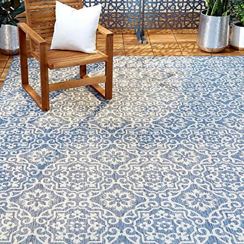 Indoor Outdoor Geometric Area Rug Low Pile Deck Carpet